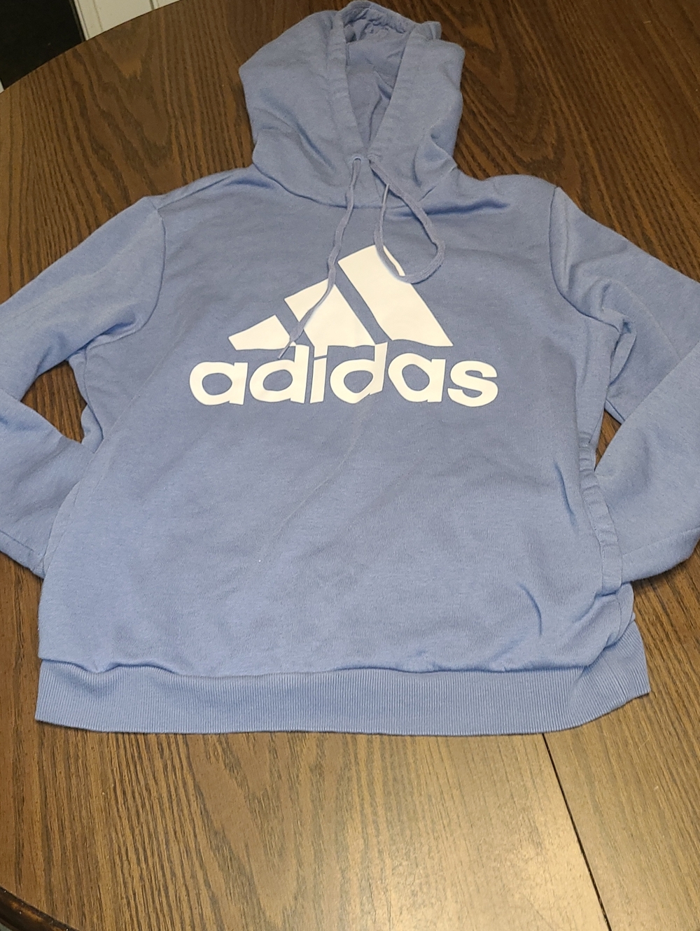 adidas Girls Blue Hoodie with White Logo Kids Large